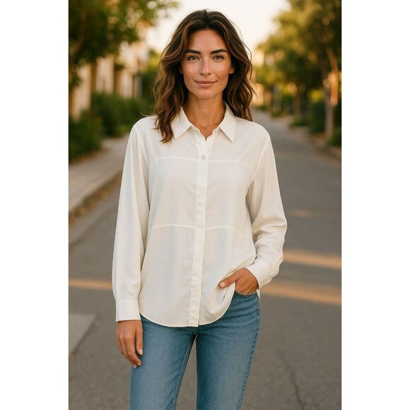 Robert Rodriguez Womens White Button-Up Blouse Size XL Classic Elegant Wear - Picture 1 of 9